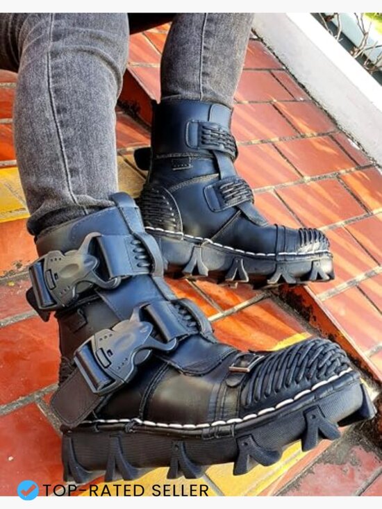 Men\'s Combat Motorcycle Leather Boots Soft Comfortable Ankle Boots Chunky Sole main image 6